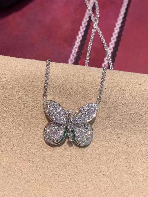 Graff Princess Butterfly Pendant with Round Diamond & Baguette Emerald Necklace RGP607