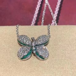 Graff Princess Butterfly Pendant with Round Diamond & Baguette Emerald Necklace RGP607