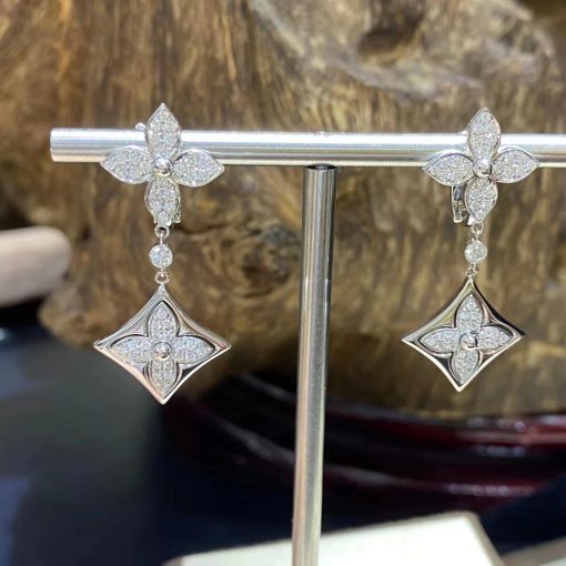 Louis Vuitton Color Blossom Long Earrings White Gold And Diamonds Q96501