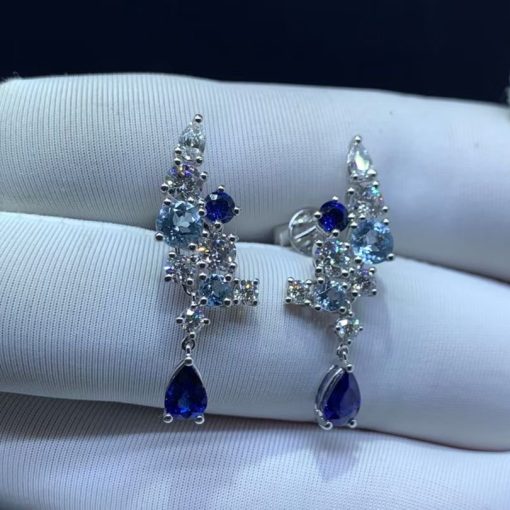 Harry Winston Sparkling Cluster Sapphire, Aquamarine and Diamond Earrings EASAQPCLRFSPC