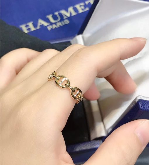 Hermes Chaine Dancre Enchainee Ring 18k Rose Gold Small Model H110025b (6)