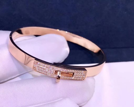 Hermes Kelly Bracelet In Rose Gold Set With Diamonds H110014b (4)