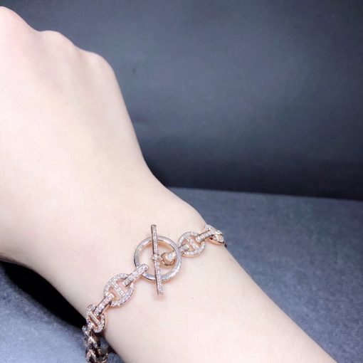 Hermes Chaine Dancre Enchainee Rose Gold Diamonds Bracelet H110023b (2)