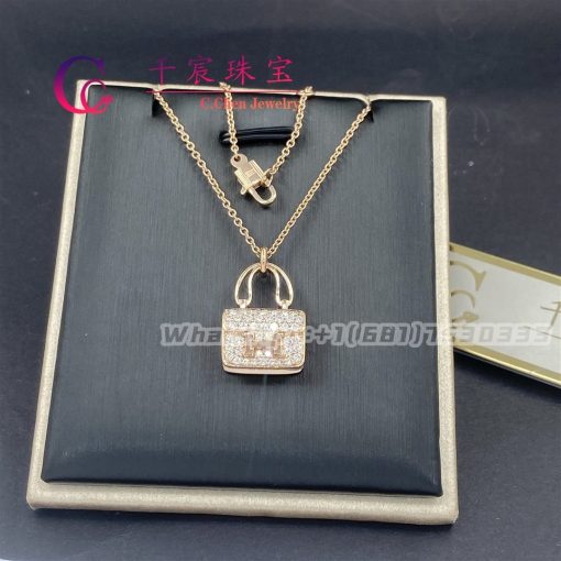 Hermes Constance Amulette Kelly Snap Closure Rose Gold Pendant (5)