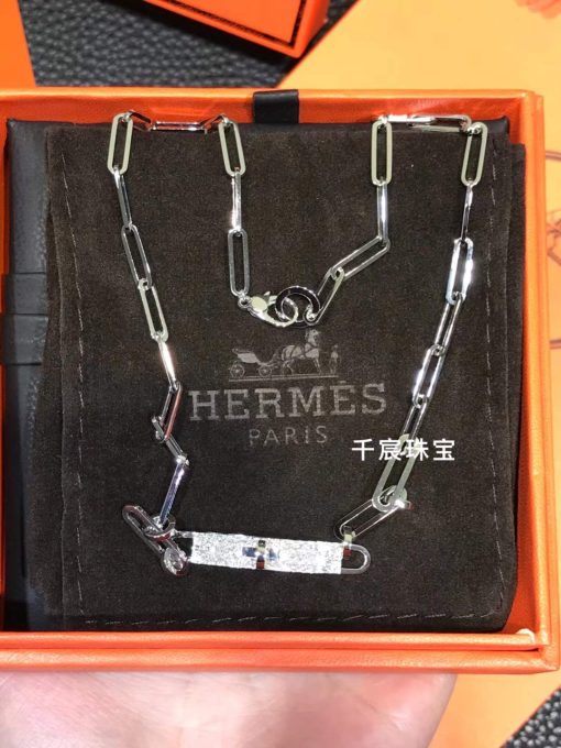 Hermes Kelly Chaine Choker Necklace Diamond Pave 18k White Gold (1)