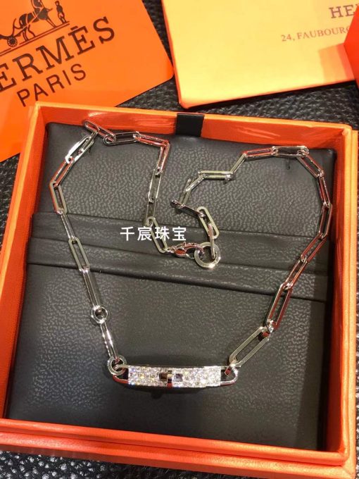 Hermes Kelly Chaine Choker Necklace Diamond Pave 18k White Gold (2)