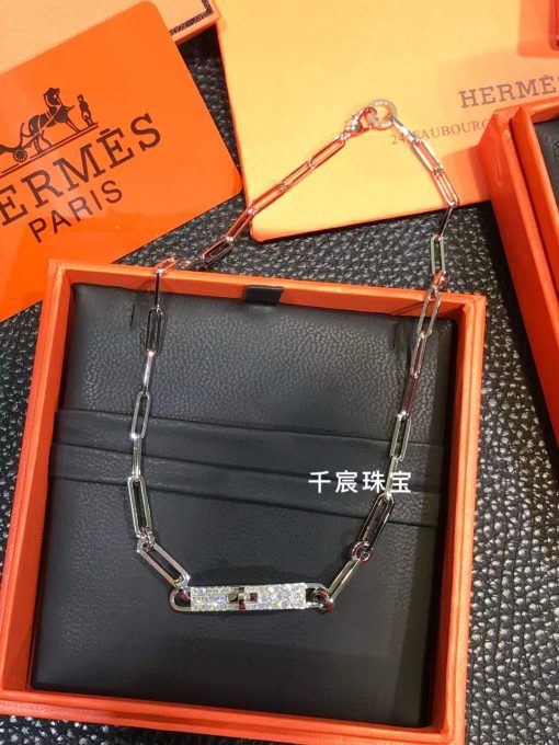 Hermes Kelly Chaine Choker Necklace Diamond Pave 18k White Gold (3)