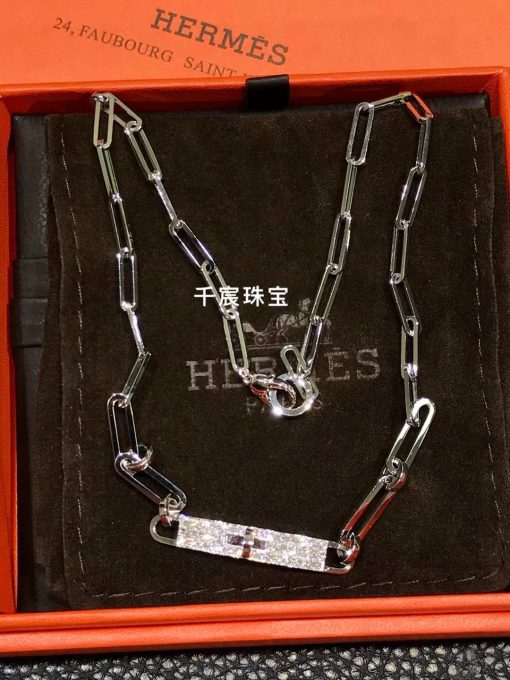 Hermes Kelly Chaine Choker Necklace Diamond Pave 18k White Gold (4)