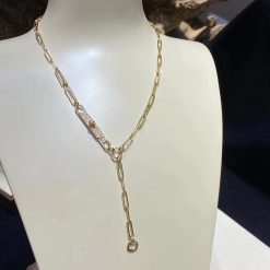 Hermes Kelly Chaine Lariat Lariat Necklace In Yellow Gold Set With Diamonds (1)