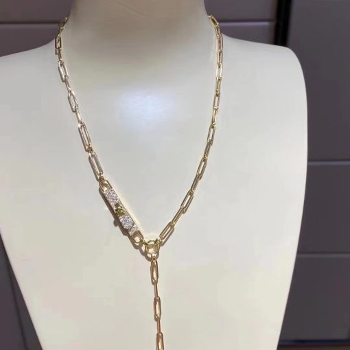 Hermes Kelly Chaine Lariat Lariat Necklace In Yellow Gold Set With Diamonds (14)