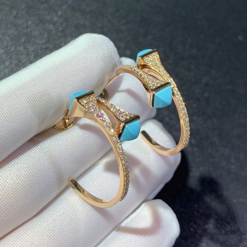 Marli Cleo Diamond Midi Hoop Earrings In Rose Gold Turquoise Cleo E15 (2)