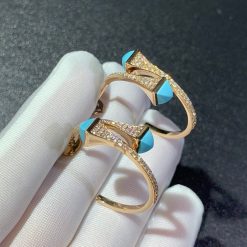 Marli Cleo Diamond Midi Hoop Earrings In Rose Gold Turquoise Cleo E15 (4)