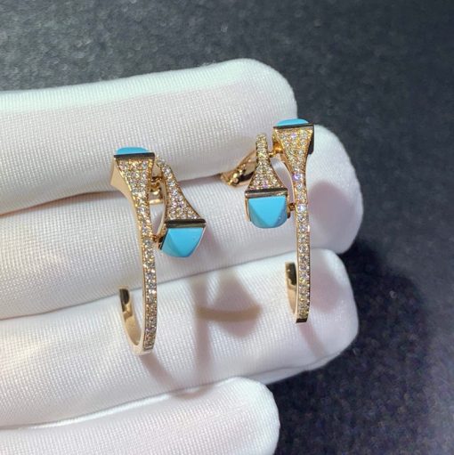 Marli Cleo Diamond Midi Hoop Earrings In Rose Gold Turquoise Cleo E15 (5)