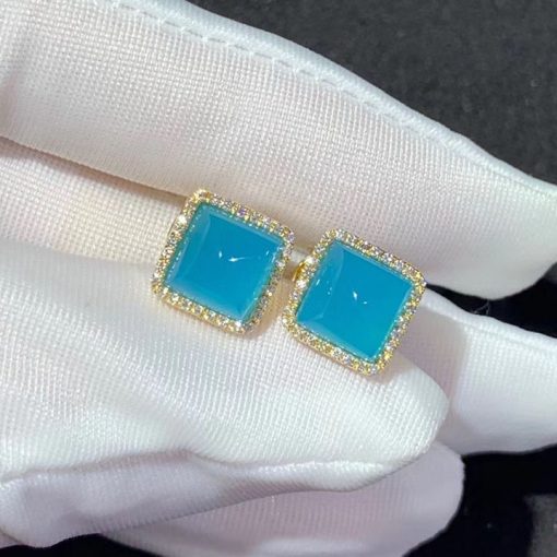 Marli Cleo Diamond Stud Pyramid Earrings In Yellow Gold Sea Blue Chalcedony Cleo E3 (1)