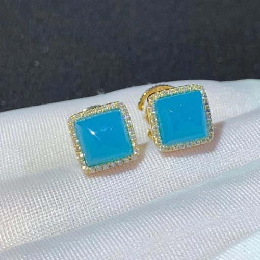 Marli Cleo Diamond Stud Pyramid Earrings In Yellow Gold Sea Blue Chalcedony Cleo E3 (4)