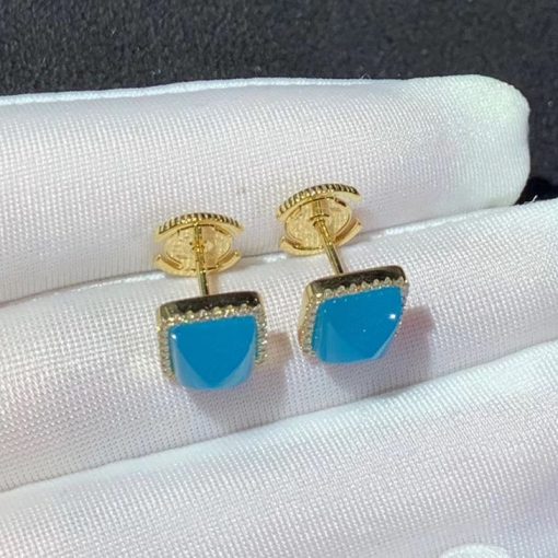 Marli Cleo Diamond Stud Pyramid Earrings In Yellow Gold Sea Blue Chalcedony Cleo E3 (5)