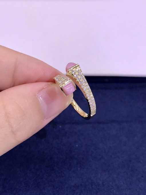 Marli Cleo Diamond Slim Ring In Yellow Gold Pink Quartzite Cleo R1 (2)