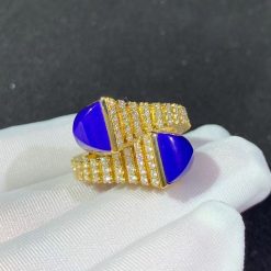 Marli Cleo Rev Slim Diamond Ring In Yellow Gold Lapis Lazuli Cleo R27 (1)