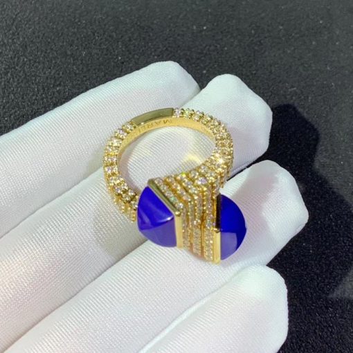 Marli Cleo Rev Slim Diamond Ring In Yellow Gold Lapis Lazuli Cleo R27 (2)