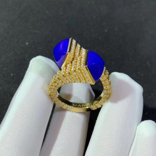 Marli Cleo Rev Slim Diamond Ring In Yellow Gold Lapis Lazuli Cleo R27 (6)