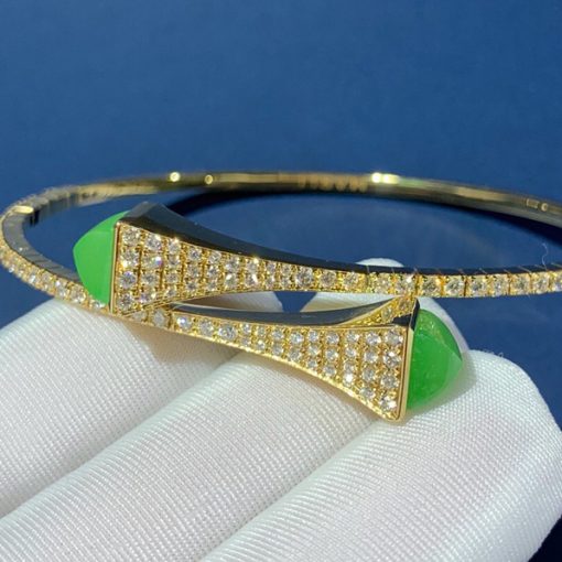 Marli Cleo Diamond Slip On Bracelet In Yellow Gold Green Agate Cleo B3 (1)