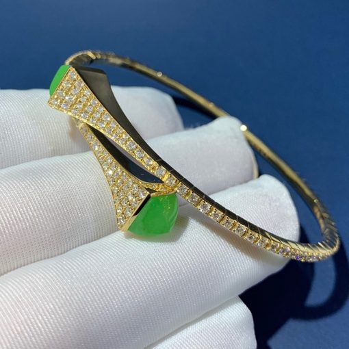 Marli Cleo Diamond Slip On Bracelet In Yellow Gold Green Agate Cleo B3 (4)