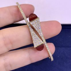 Marli Cleo Diamond Slip On Bracelet In Yellow Gold Red Agate Cleo B3 (1)