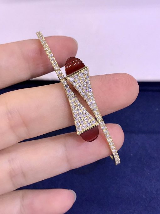 Marli Cleo Diamond Slip On Bracelet In Yellow Gold Red Agate Cleo B3 (1)