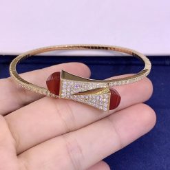 Marli Cleo Diamond Slip On Bracelet In Yellow Gold Red Agate Cleo B3 (2)