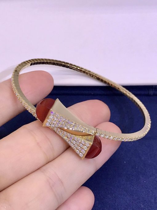 Marli Cleo Diamond Slip On Bracelet In Yellow Gold Red Agate Cleo B3 (3)