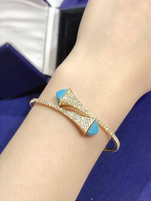 Marli Cleo Diamond Slip On Bracelet In Yellow Gold Turquoise Cleo B3 (4)