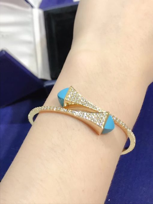 Marli Cleo Diamond Slip On Bracelet In Yellow Gold Turquoise Cleo B3 (5)