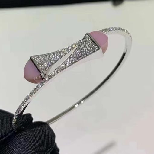 Marli Cleo Diamond Slip On Bracelet In White Gold Pink Quartzitee Cleo B3 (2)