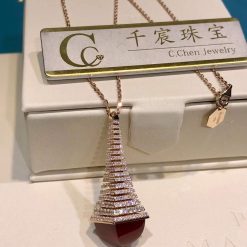 Marli Cleo Rev Diamond Pendant In Rose Gold Red Agate CLEO-N29