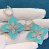 Roberto Coin Princess Flower Earrings With Diamonds And Turquoise 34mm