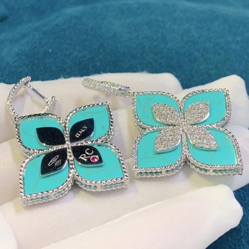 Roberto Coin Princess Flower Earrings With Diamonds And Turquoise 34mm (3)