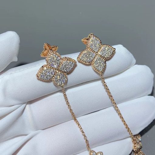 Roberto Coin Princess Flower Long Diamond Earrings In Rose Gold (2)