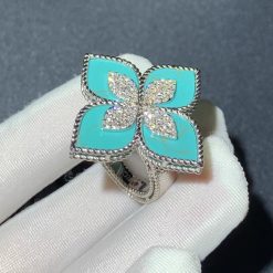 Roberto Coin Princess Flower Ring With Diamonds And Turquoise Adv888ri1838 Large Version (2)