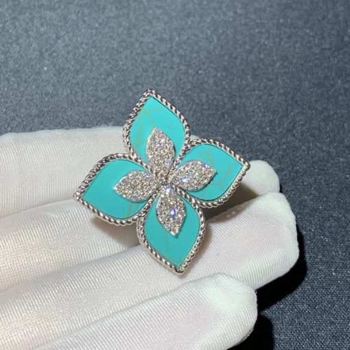 Roberto Coin Princess Flower Ring With Diamonds And Turquoise Adv888ri1838 Large Version (3)