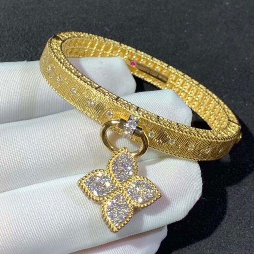 Roberto Coin Venetian Princess Yellow Gold Bangle Bracelet With Diamonds (2)