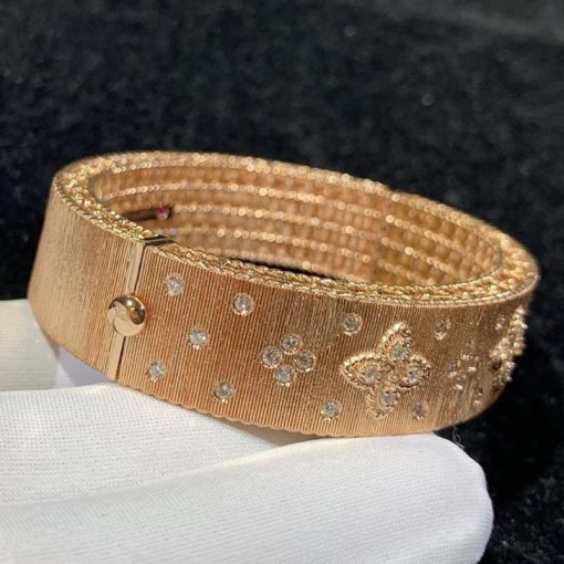 Roberto Coin Venetian Princess Satin Rose Gold Bangle Bracelet With Diamonds (2)