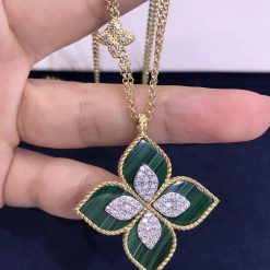 Roberto Coin Princess Flower Pendant Yellow Gold With Diamonds And Malachite (3)