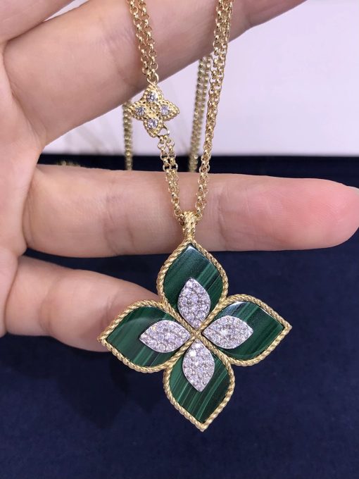 Roberto Coin Princess Flower Pendant Yellow Gold With Diamonds And Malachite (3)