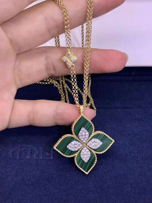 Roberto Coin Princess Flower Pendant Yellow Gold With Diamonds And Malachite (4)