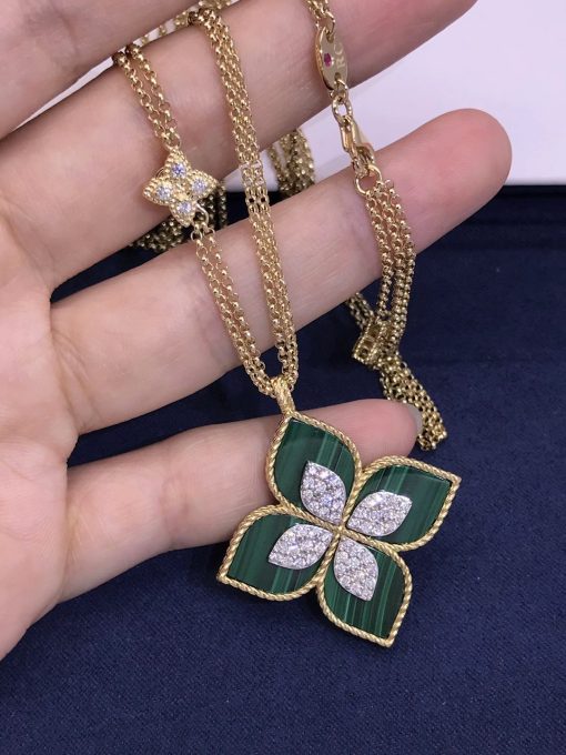 Roberto Coin Princess Flower Pendant Yellow Gold With Diamonds And Malachite (6)