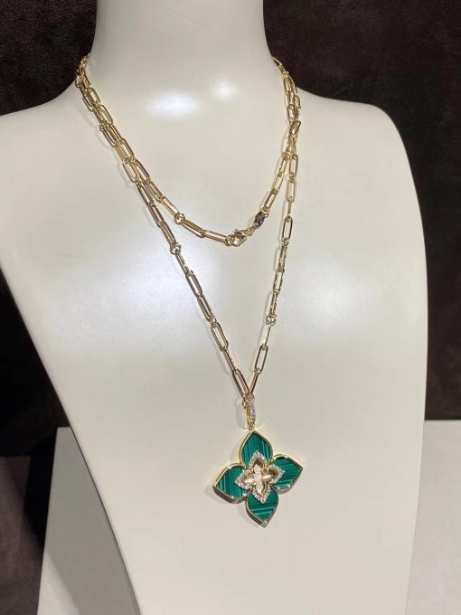 Custom Jewelry Roberto Coin Venetian Princess Pendant In 18k Yellow Gold With Diamonds And Malachite (1)