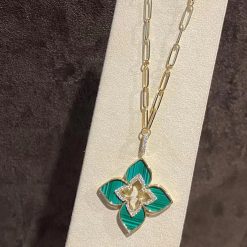 Custom Jewelry Roberto Coin Venetian Princess Pendant In 18K Yellow Gold With Diamonds And Malachite