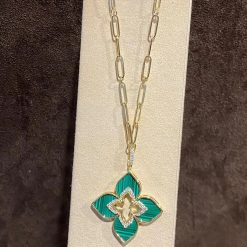 Custom Jewelry Roberto Coin Venetian Princess Pendant In 18k Yellow Gold With Diamonds And Malachite (5)