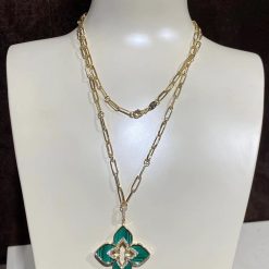 Custom Jewelry Roberto Coin Venetian Princess Pendant In 18k Yellow Gold With Diamonds And Malachite (9)