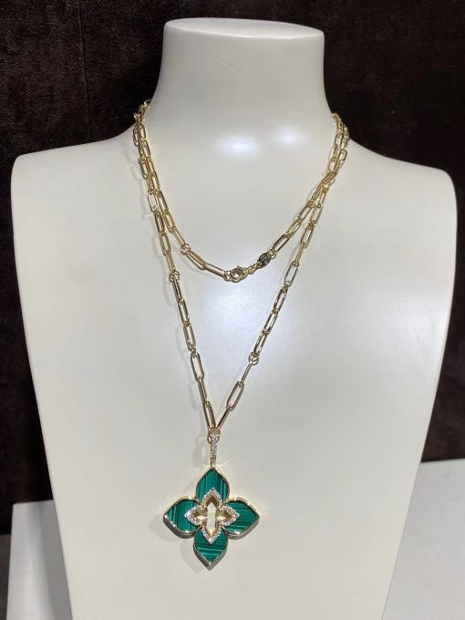 Custom Jewelry Roberto Coin Venetian Princess Pendant In 18k Yellow Gold With Diamonds And Malachite (9)